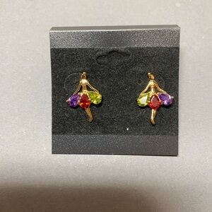 Gold rhinestone ballerina earrings